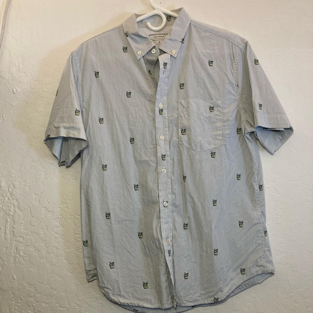 Button Up Striped Shirt with Margarita/Cocktail Print